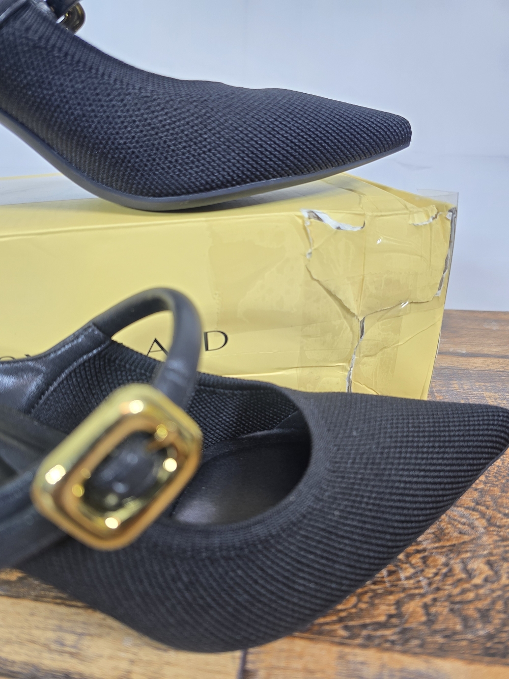 Cosy Island Gracelithe Black Pointed Knit Mules with Gold Buckle Size 7 - Picture 7 of 16